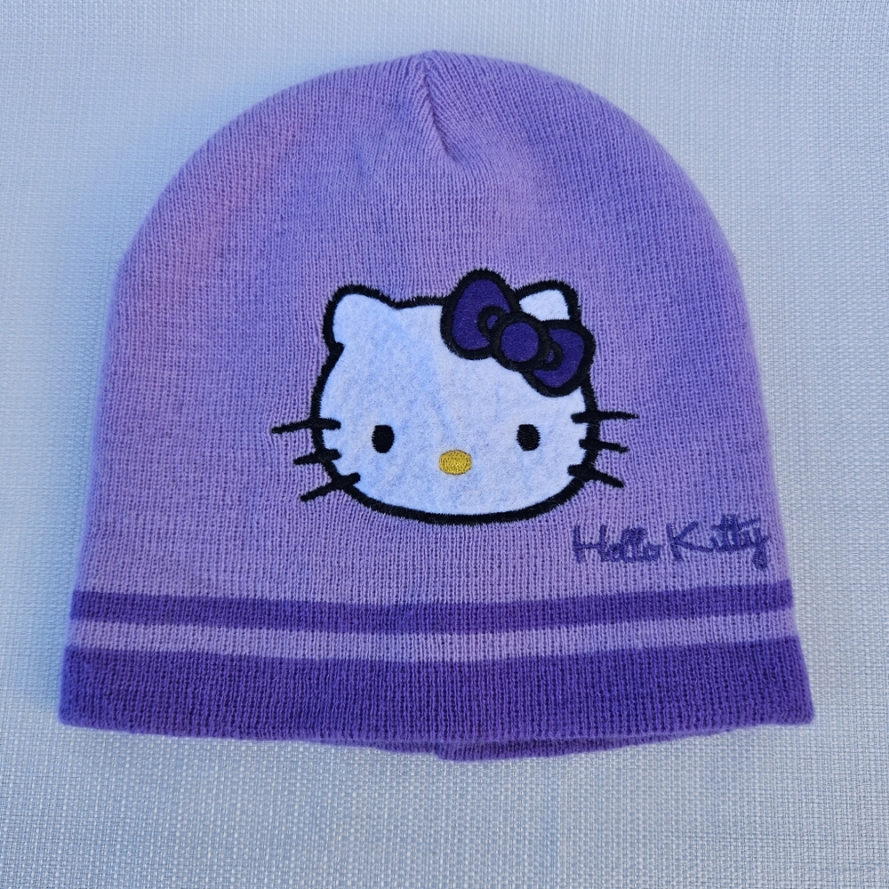 Originsl Sanrio Hello Kitty Girls Knit Lavender Beanie Hat One Size